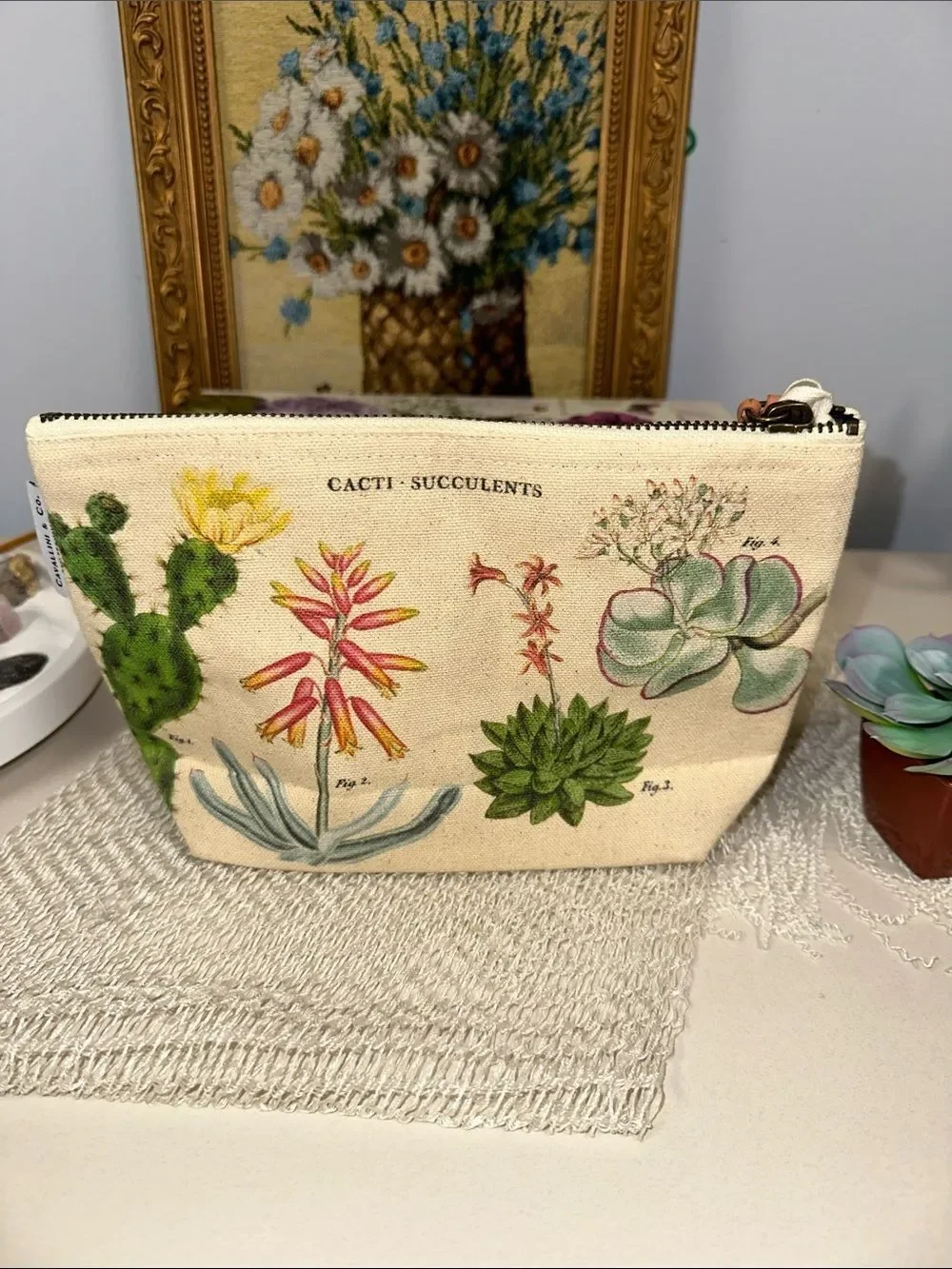 Cavallini & Co Cacti & Succulents natural ivory green vintage pouch 100% cotton